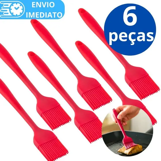 KIT 6 Pincel de Silicone Antiaderente 25cm Para Casa Cozinha Doceria Restaurante Confeitaria Oleo Carne Massa Bolo