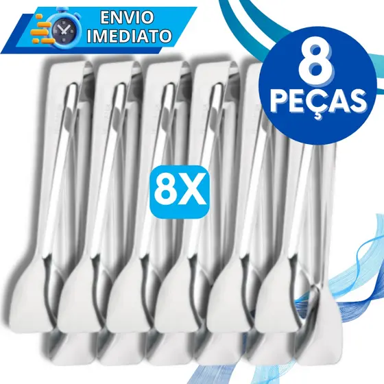 KIT Jogo 8 Pegador De Frios Massa Salgado Carne Salada Inox Universal para Casa Cozinha Buffet Restaurante Churrasco