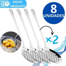 KIT 2/8 Unid Escumadeira Para Fritura Arroz Massas Em Aço Inox Original Super Resistente Para Casa Cozinha Restaurante