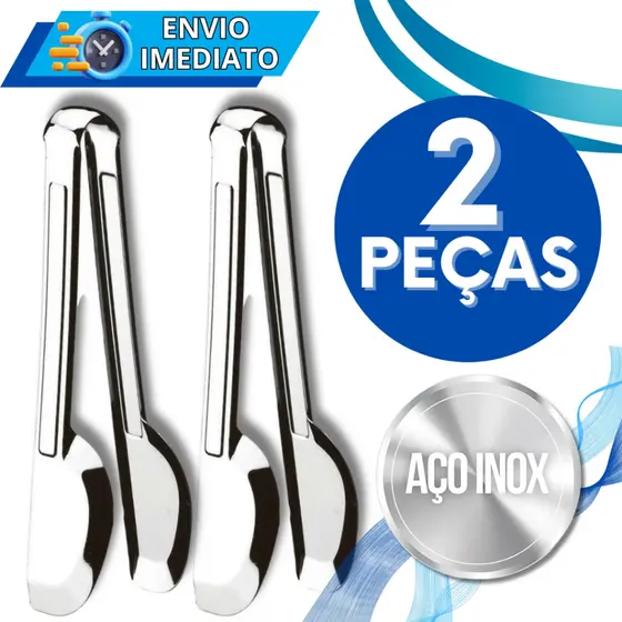 KIT Jogo 2 Pegador Pinça Universal Aço Inox PREMIUM de Churrasco Salada Massa Para Casa Cozinha Buffet Restaurante
