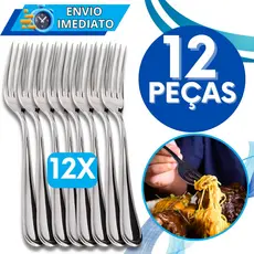 KIT Conjunto 12 Garfo de Mesa GRANDE Talher Aço Inox PREMIUM Polido Para Casa Restaurante Bar Buffet Resistente Refeição