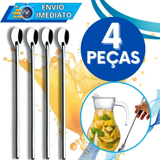 KIT 4 Colher de Suco Coquetel Jarra GRANDE Aço Inox 30 cm de Cozinha Padaria Bar Restaurante Casa para Bartender Barman