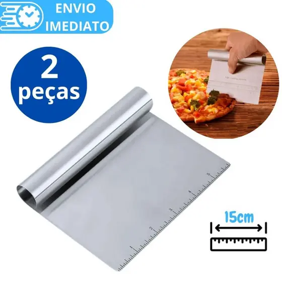 KIT 2 Espatula Raspadora Cabo Tubular 100% Aço Inox  Com Regua para Massas Chocolate Legumes Confeiteiro Alisador Bolo