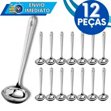 KIT Jogo 12 Mini Concha Pequena Aço Inox Para Servir Molho Caldos Caldinho Calda Farofa Vinagrete Utensílios Metal