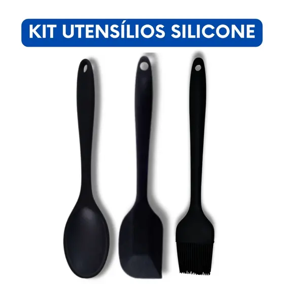 KIT Jogo 4 Utensílios de Cozinha Silicone Premium Resistente Colher Espátula Concha para Casa Não Risca a Panela MINI