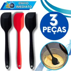 KIT Jogo 3 Espátula de Silicone Pão Duro Maciço Reforçada Grande para Casa Cozinha Restaurante Buffet Doceria Brigadeiro