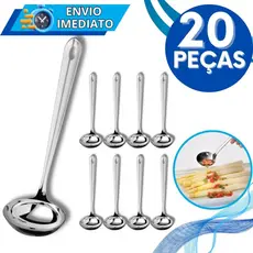 KIT Jogo 20 Mini Concha Pequena Aço Inox Para Servir Molho Caldos Caldinho Calda Farofa Vinagrete Utensílios Metal
