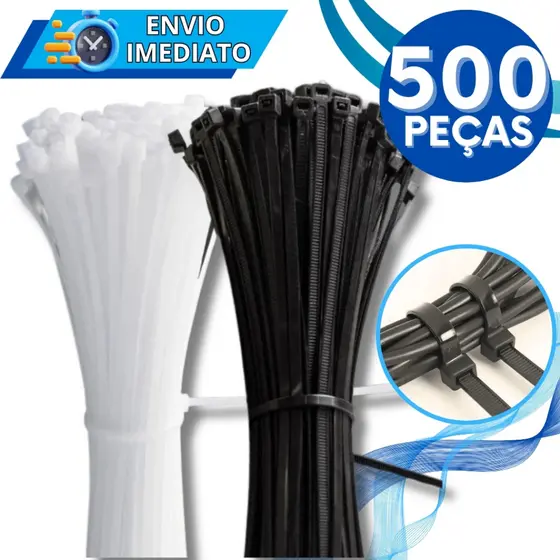KIT Jogo 100/200/400/500 Unidades Abraçadeira de Nylon Enforca Gato Braçadeira Cintas Plásticas Super Resistente Presilh