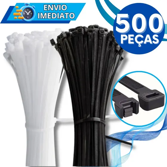 KIT Jogo 500 Abraçadeira de Nylon Enforca Gato Braçadeira Cintas Plásticas Resistente Presilha Medidas Variadas