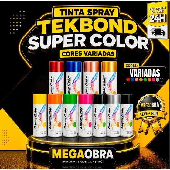 Tinta Spray TekBond 350ml Uso Geral, Verniz, Primer Luminosa e Alta Temperatura Diversas Cores