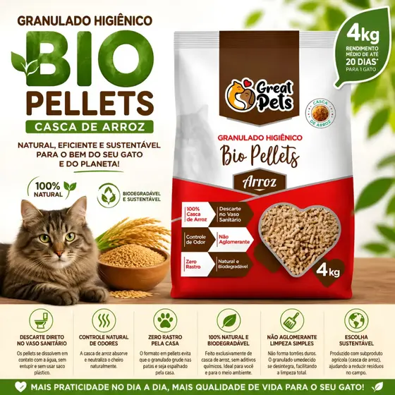 Granulado Higiênico Para Gato Casca De Arroz Bio Pallets 4kg Natural Biodegradável