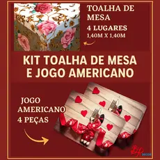 Kit Toalha de Mesa Plástica com Jogo Americano – Mesa 4 Lugares Decorada
