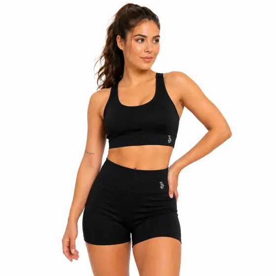 Conjunto Suplex  Feminino Top + Shorts de Cintura Alta Cor Preta