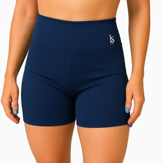 Shorts Suplex Feminino Com Cintura Alta Cor Azul Marinho