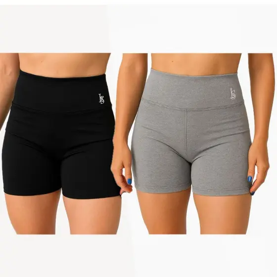 Kit 2 Shorts Suplex Feminino Com Cintura Alta Cor Preta e Cinza