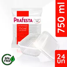 Pote Retangular Descartável Plastico 24 unidades 250/350/500/750mL Microondas Freezer PraFesta Dieta Fitness Organizar