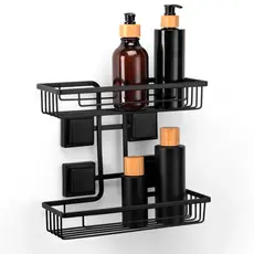 Suporte Porta Shampoo Dois Andares Preto Arthi 3M Duplo Prateleira Sem Furos