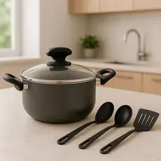 Panela Caçarola Antiaderente Grafite com Kit de Utensilios Revestimento Cerâmico Premium Com Tampa