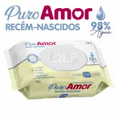 Caixa com 8 Lenços/Toalhas Umedecidas Puro Amor Recém-Nascidos c/100 Unidades Cada - Tampa FlipTop - Tecido mais espesso