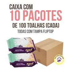 Caixa com 10 Lenços/Toalhas Umedecidas Pluma Baby c/100 Unidades Cada - Sem Tampa FlipTop