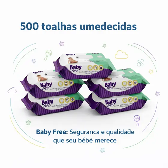 KIT COM 5 PACOTES TOALHAS UMEDECIDAS/LENÇOS BABY FREE C/100