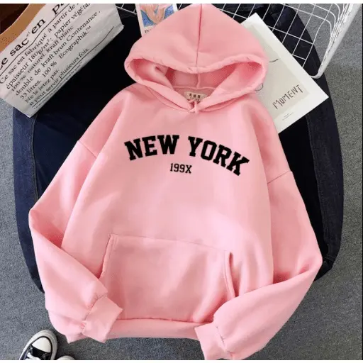 Moletom Feminino New York com capuz e bolso moda inverno blusa de frio casaco moleton