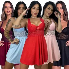 Kit 5 Camisola Bojo Feminina Alça Renda Dormir Moda Intima Pijama Vestido Adulto