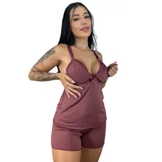 Baby Doll Regata Botao Amamentar Mamae Short Curto Pijama Gravida Gestante Pós Cirurgico Parto