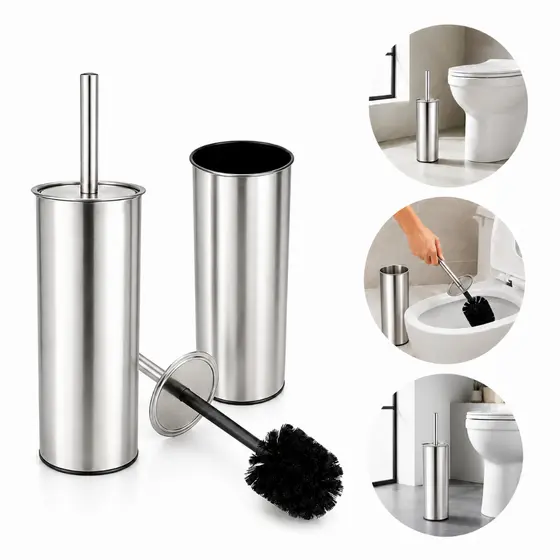 Escova Sanitária Banheiro Limpador Vaso Preta Cabo e Base Inox Fosco Premium Alta Durabilidade