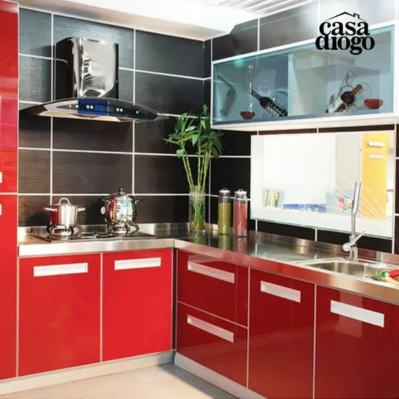 Papel De Parede Vinil Auto Adesivo Para Envelopar Envelopamento Lavável Bancada Cozinha Vermelho