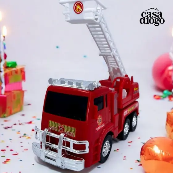 Caminhão Bombeiro A Pilha C/ Sirene E Escada Automática Brinquedo Presente Natal Para Criança