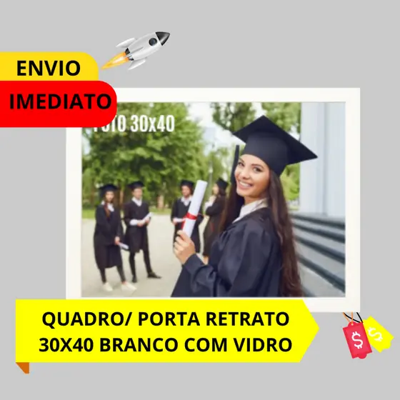 QUADRO 30X40 BRANCO LISO PARA DECORACÃO COM VIDRO E HDF P/ SALA, QUARTO OU ESCRITÓRIO