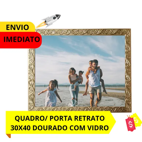 QUADRO 30X40 DOURADO NA GRAVAÇÃO FLORAL PARA DECORACÃO COM VIDRO E HDF