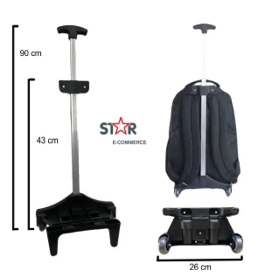 Carrinho Suporte Para Mochila Escolar 1 Haste Infantil Juvenil Adulto - Preto