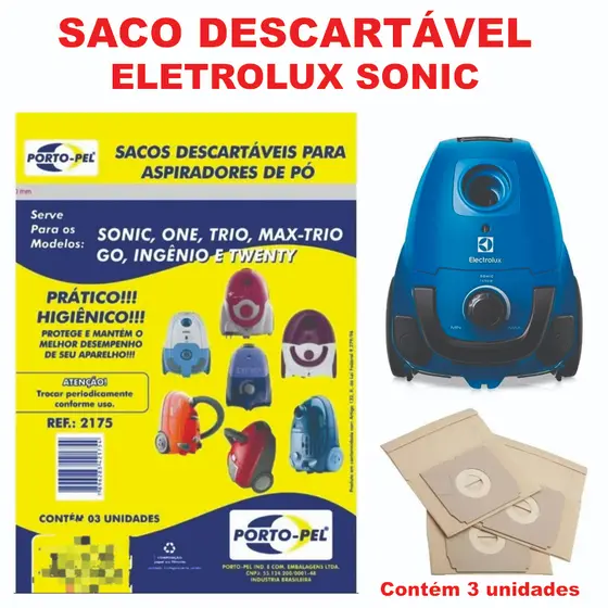 Kit 3 Sacos Aspirador de Pó - Eletrolux Sonic Cod. 2175