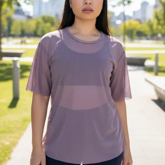 Blusa Academia Tule Manga Treino Moda Fitness Premium Camiseta Feminina Roupa Transparente Camiseta