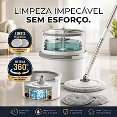 Mop Giratório Multifuncional Sistema Inteligente Prático com Balde e 2 Refil Inclusos - Branca