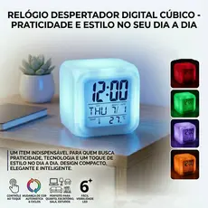 Mini Relógio Cúbico Despertador Digital LED Iluminação Colorida