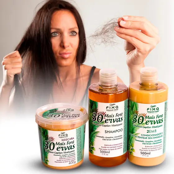 Kit Combate A Queda Capilar 30 Ervas Shampoo Condicionador e Máscara Antiqueda