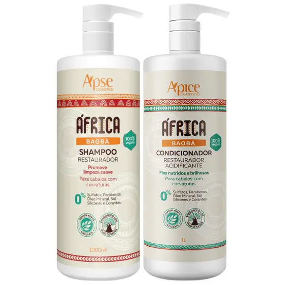 Kit Apice África Baobá Shampoo + Condicionador Restaurador Vegano Para Cabelos Com Curvatura Apse 1L