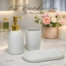 Kit 3 Peças de Banheiro Dispenser Porta Sabonete Liquido escova de Dente com bandeja