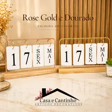 Calendário de Mesa Decorativo com Plaquinhas Preto/Dourado Permanente Escritório