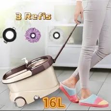 Esfregão Removível 16L Cabo 140cm + 3 Refis Esfregão giratório com cesto aço inox Rodo 360°