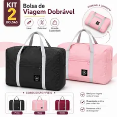 Kit 2 Bolsas de Viagem Dobráveis Grande Capacidade Mala de Mão Portátil Leve para Viagem