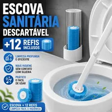 Kit Escova Sanitária Descartável para Vaso Sanitário com 12 Refis Azuis e Suporte Higiênico para Banheiro