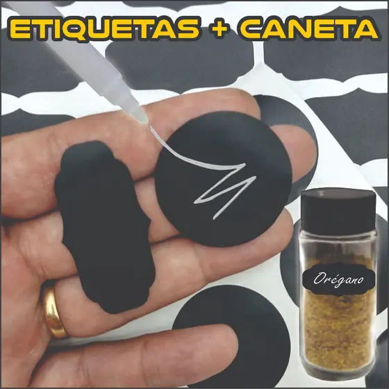 Etiquetas para Temperos  Adesivo Lousa Potes Porta Tempero Condimentos com Caneta Branca Giz Líquido