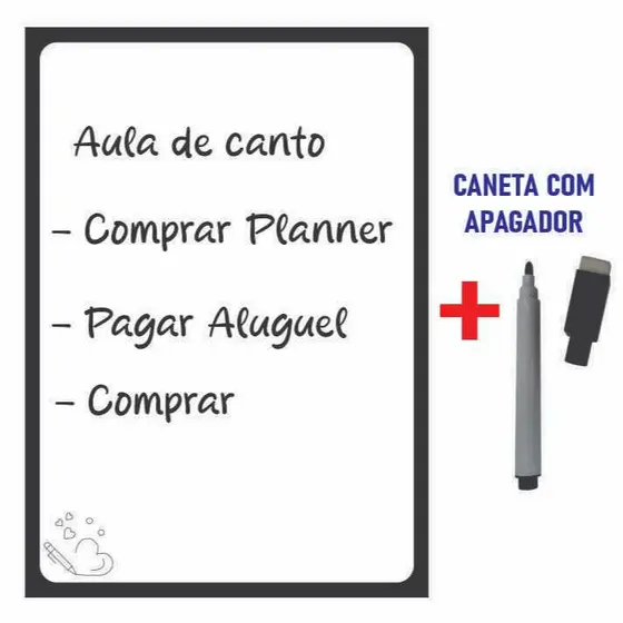 Imã de Geladeira Planner Semanal Magnético com Caneta Escreve e Apaga 28X20 cm