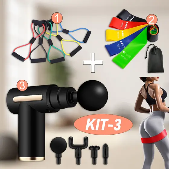 Conjunto de 5 peças de faixa elástica de treinamento + extensor elástico para exercícios + massageador elétrico