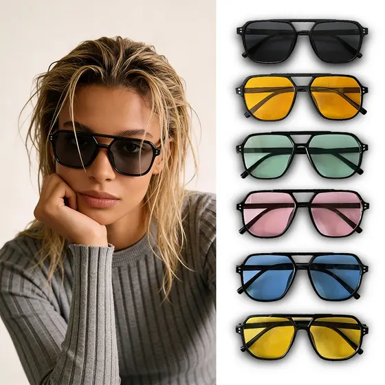 KIT 1/2/4/6 Peças Óculos De Sol Retrô De Feixe Duplo L arge Frame Ocean Lens Fashion Sun Shade