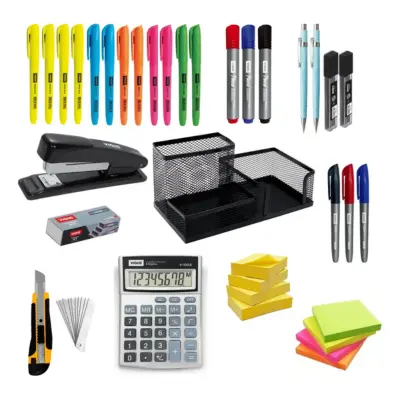 Kit Escritório Completo 45 Itens Calculadora Grampeador Home
